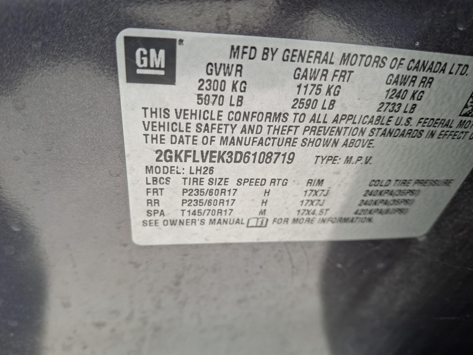 Used Rear Right Door Assembly Rear Side fits: 2013 Gmc Terrain w/privacy tint gl