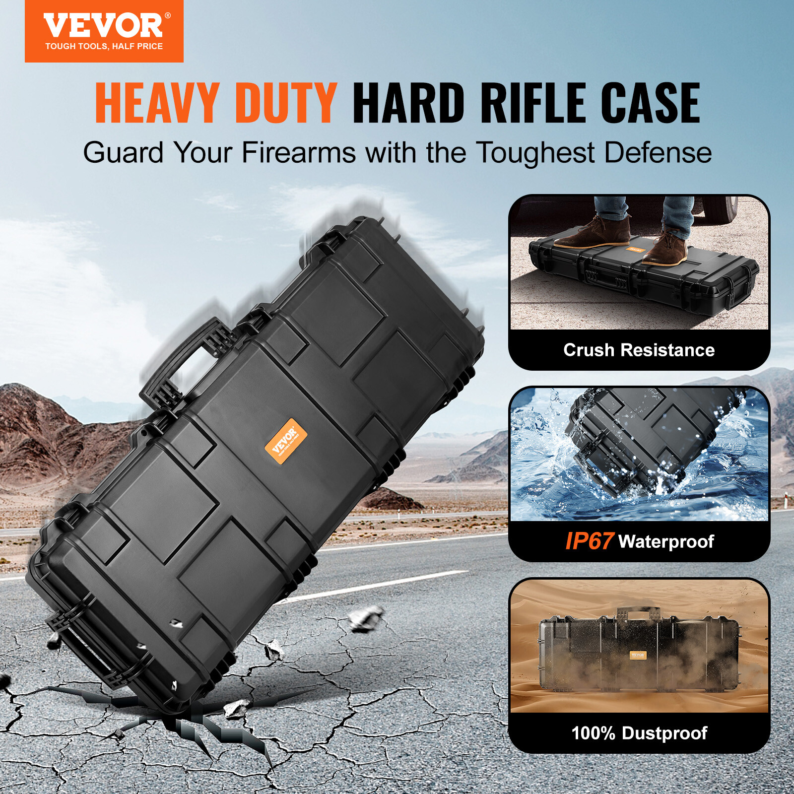 VEVOR 42 Inch Rifle Hard Case with 3-Layer Foam, New