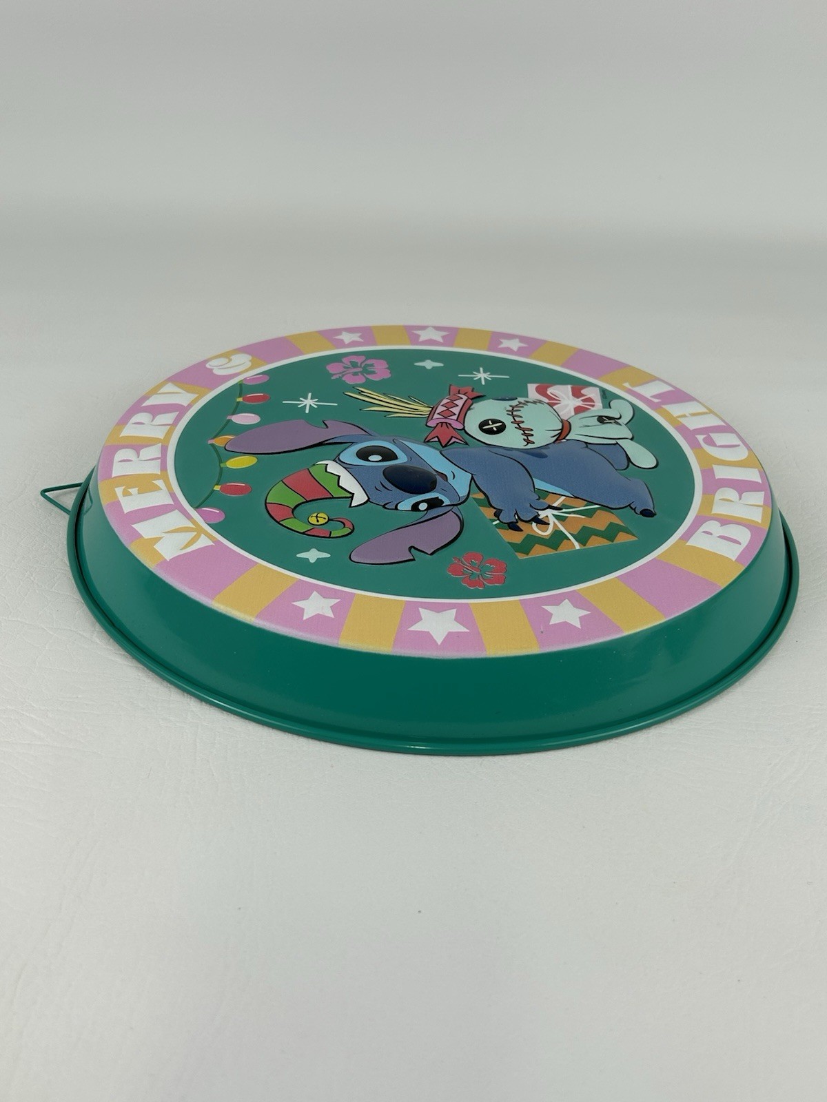 Disney Lilo & Stitch Metal Hanging Sign Scrump Merry & Bright 12" Holiday Decor