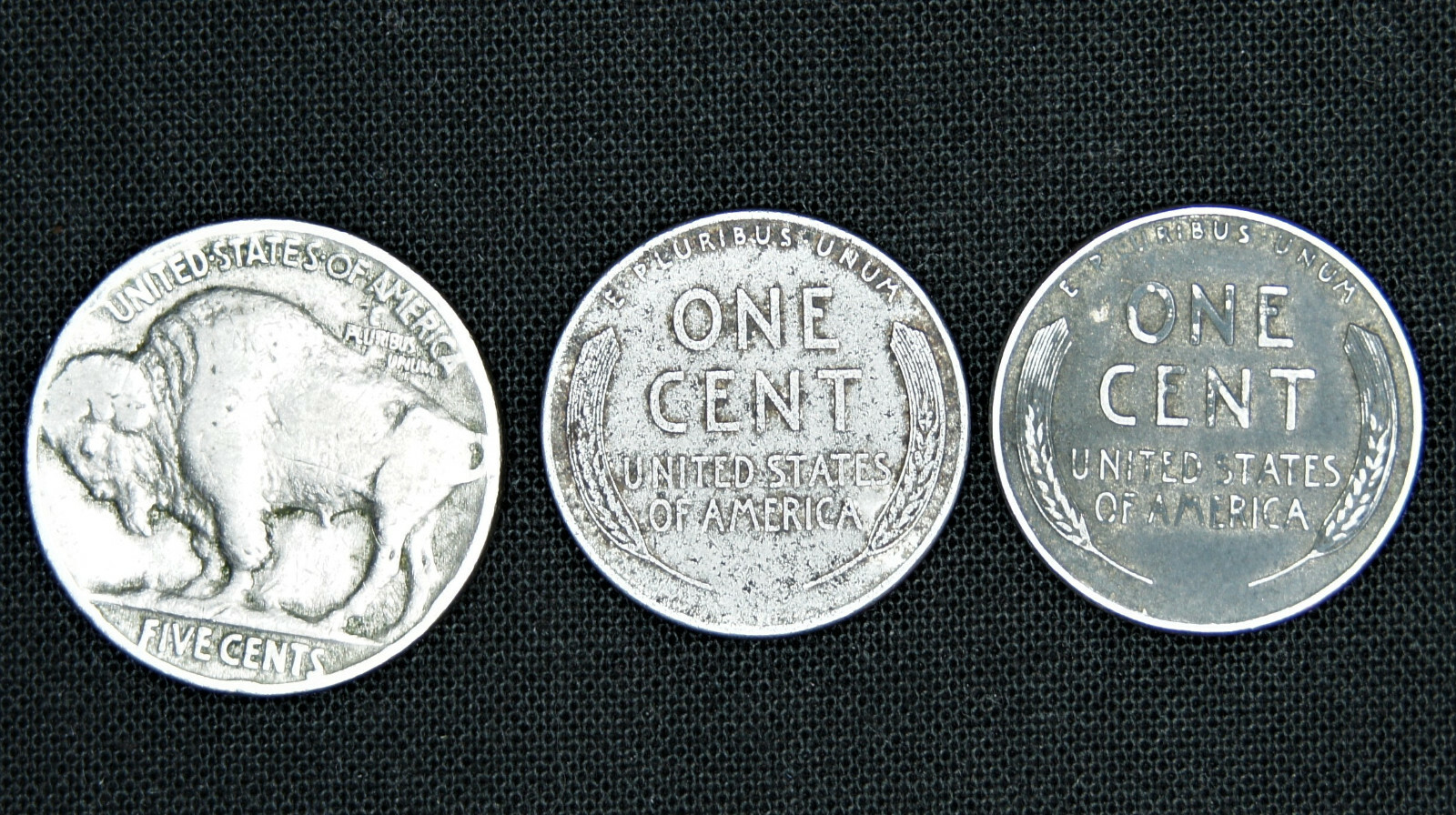 Buffalo Head Nickel + (2) 1943 Steel Wheat Penny Lot - Old US Coins