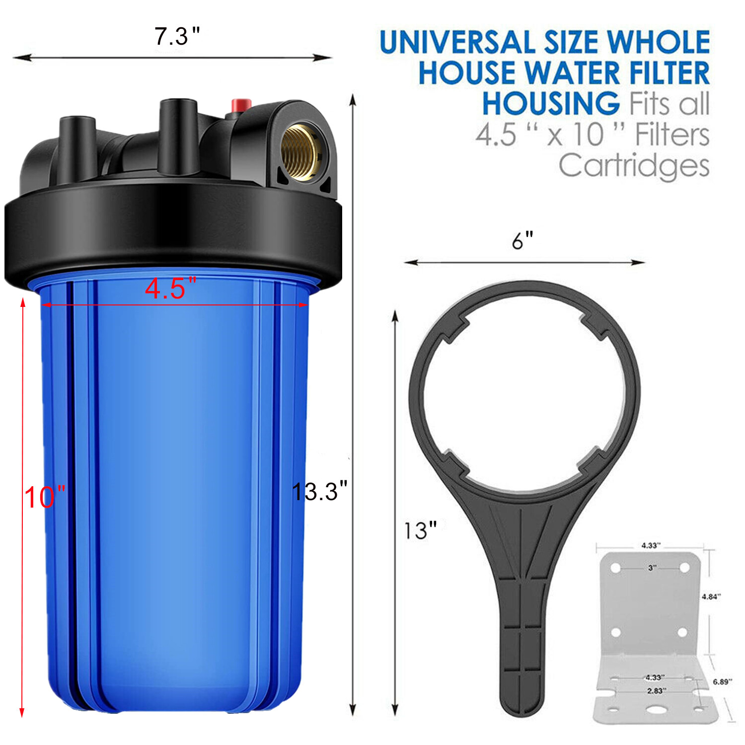 10 Inch Big Blue 10" x 4.5" Whole House Water Filter Housing Filtration System