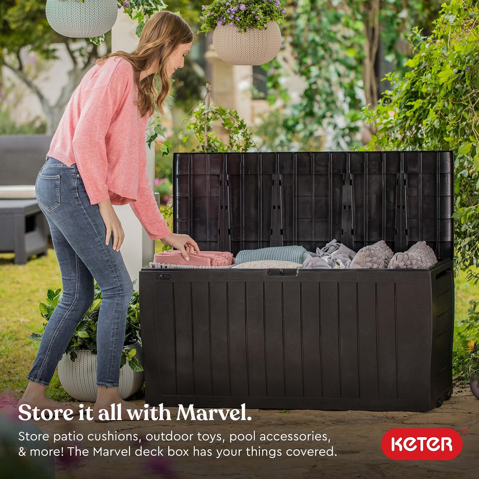 Marvel Plus 71 Gallon Resin Outdoor Storage Box for Patio Furniture Cushions,...