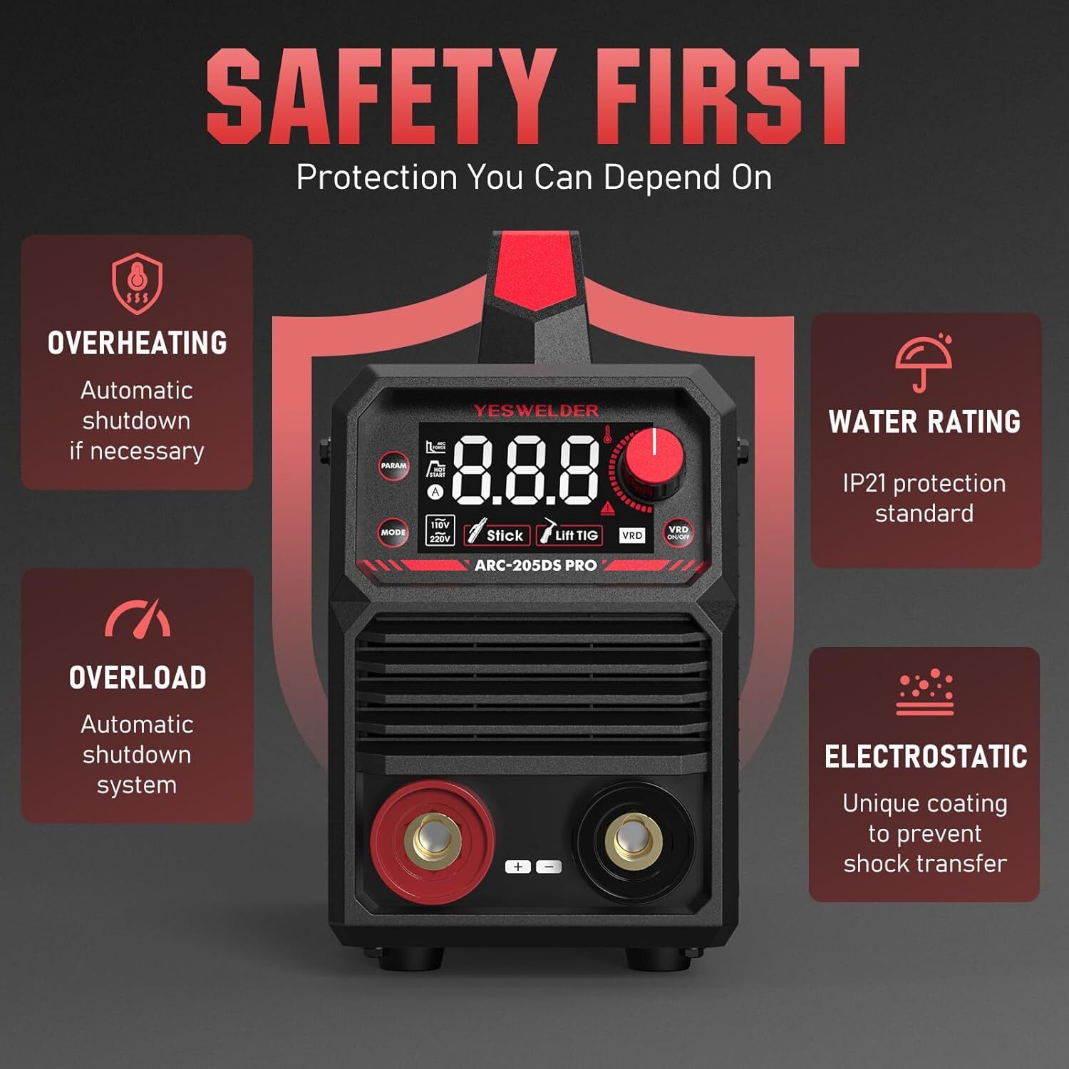 205Amp Stick Welding Machine with Lift TIG Torch 110V/220V, ARC with Hot Start