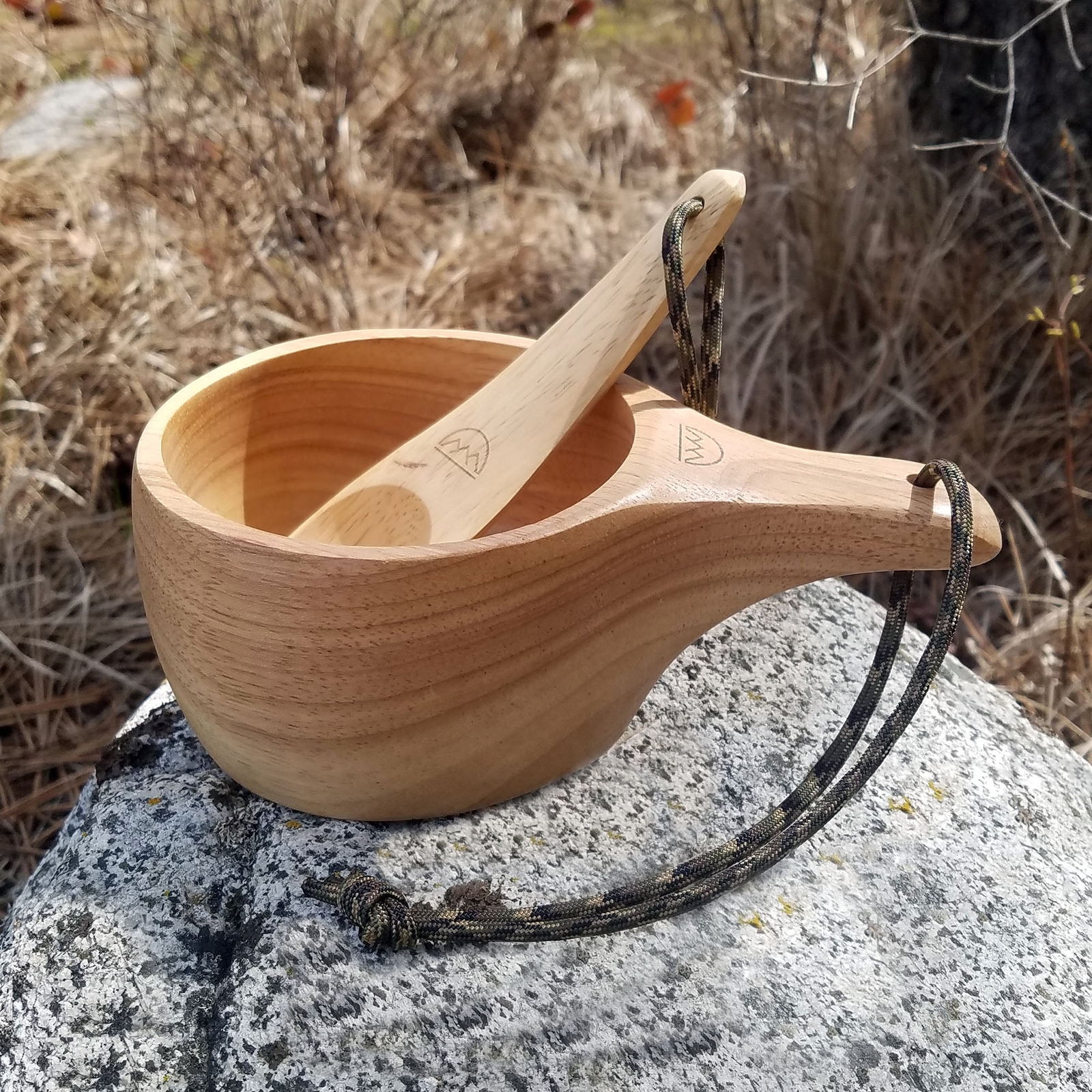 "Kyrre" Carved Nordic Kuksa - Solid Wood Camp Mug & Spoon Set