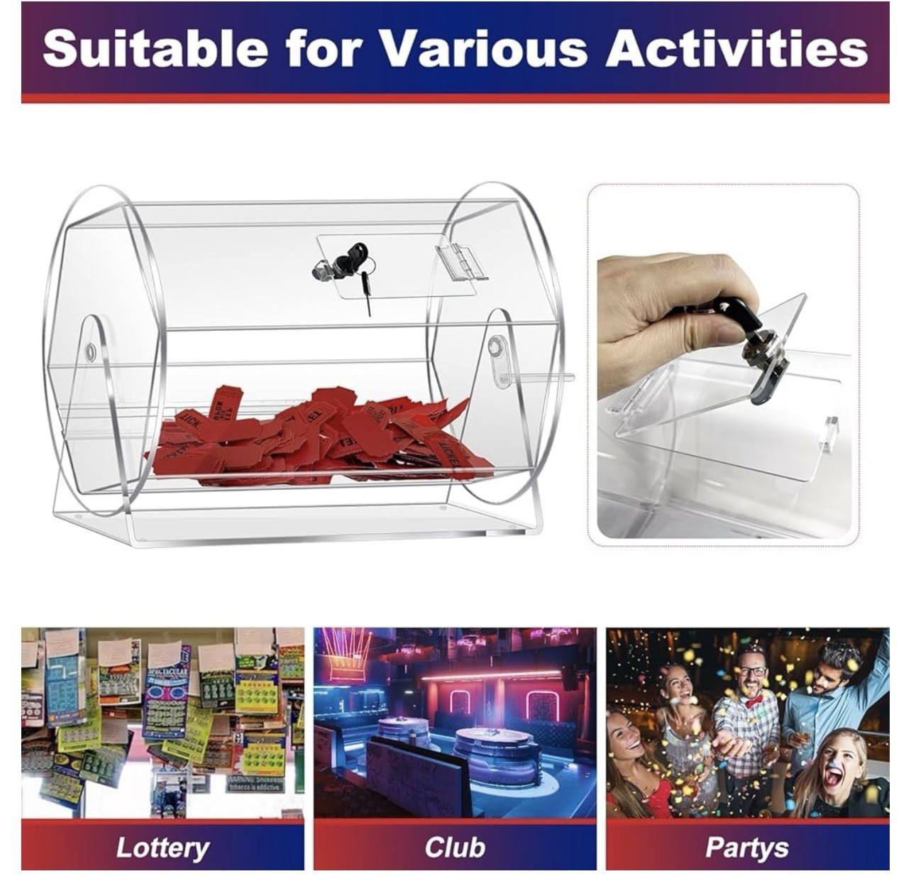 Raffle Drum Ticket Spinner Clear Acrylic Transparent Portable Lightweight New