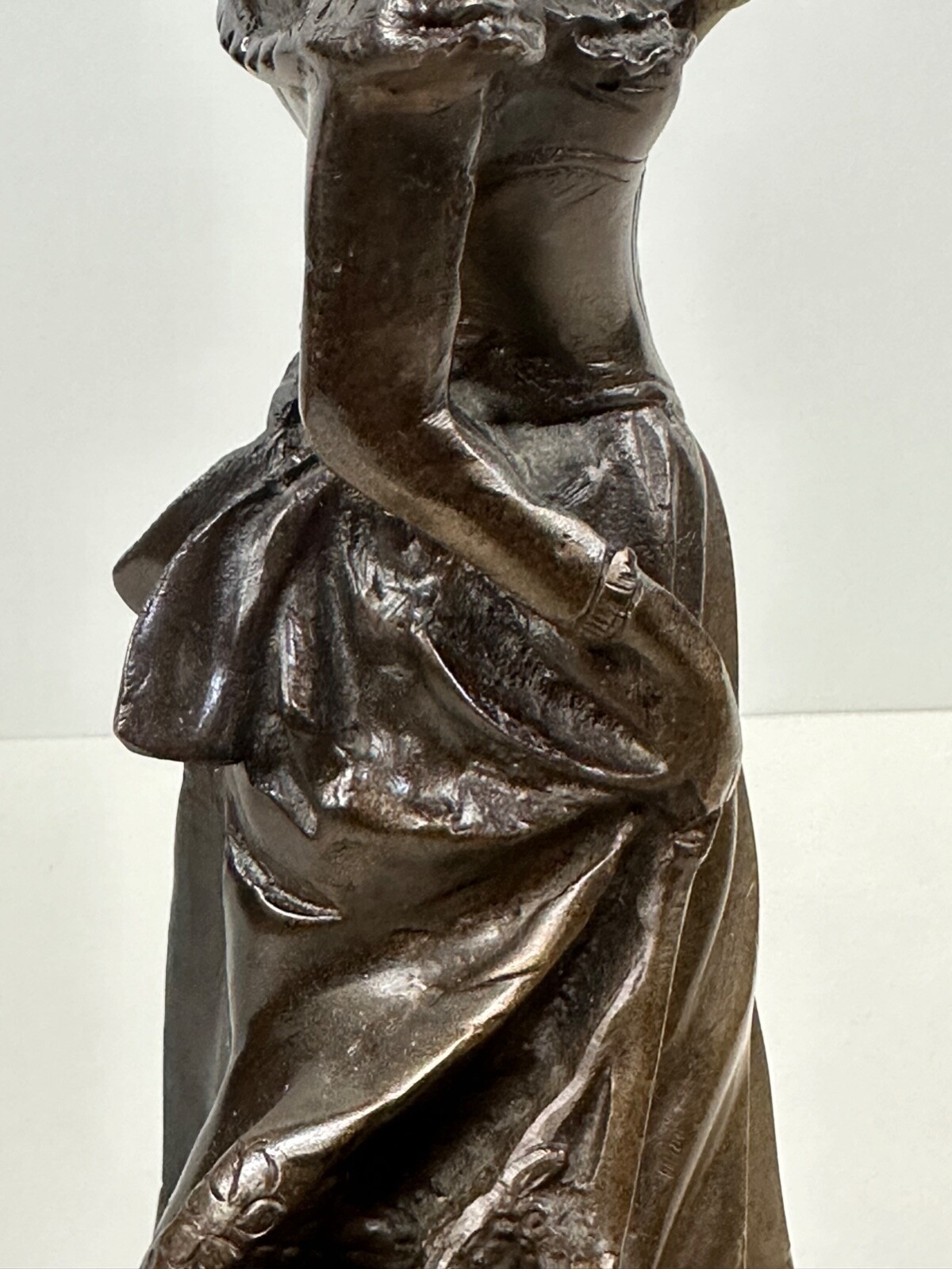 Vintage Victorian Lady Bronze Brass Statue Sculpture Holding Fan 13" High