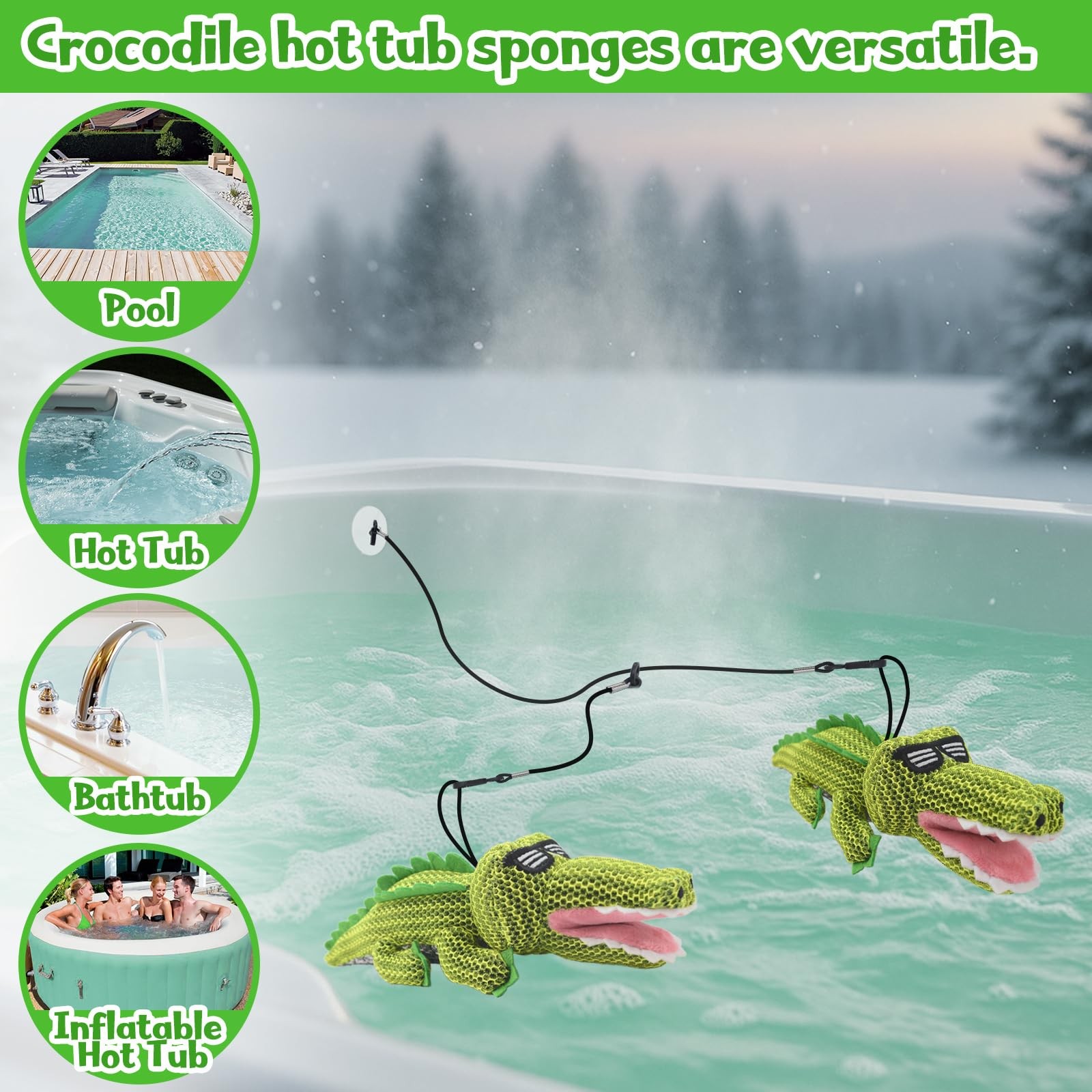 Hot Tub Scum Absorber Reusable Washable Sponge 2 Pack Accessories Crocodile Spa