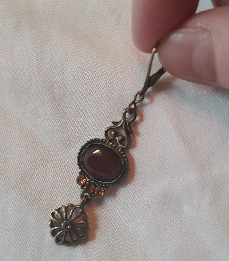 LIA SOPHIA Brass-tone copper brown Rhinestone Pierced Earring dangle lobster