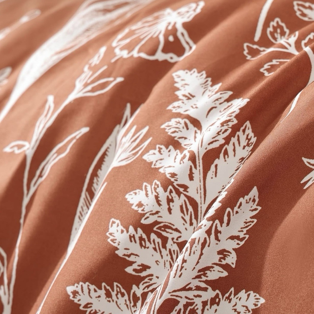 NEW West Elm Red Queen Size Comforter Botanical Print Bedding & Sham Case Set