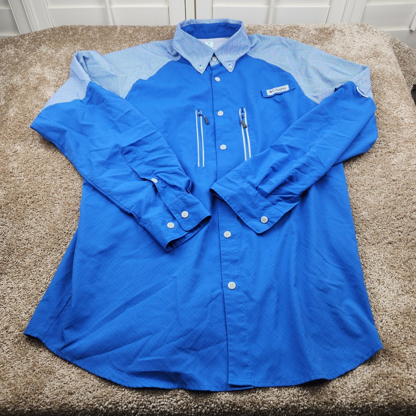 Columbia Men's Omni Freeze Zero Long Sleeve Shirt Blue M Sweat Activated Cooling