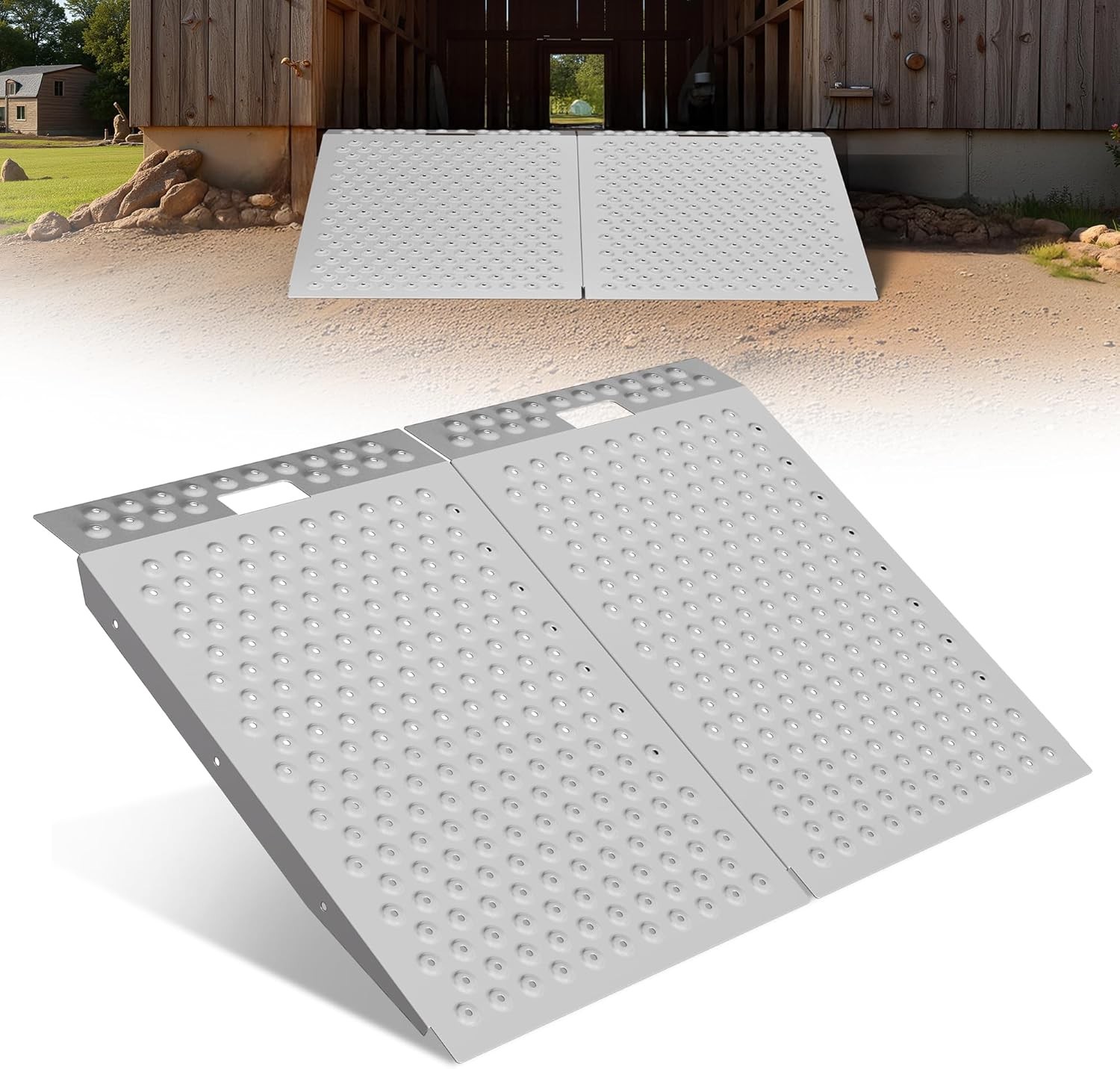 VNN 36" x 48" Shed Ramp for Riding Mower Anti-Slip Punch Plate Ramp 2PCS Slivery