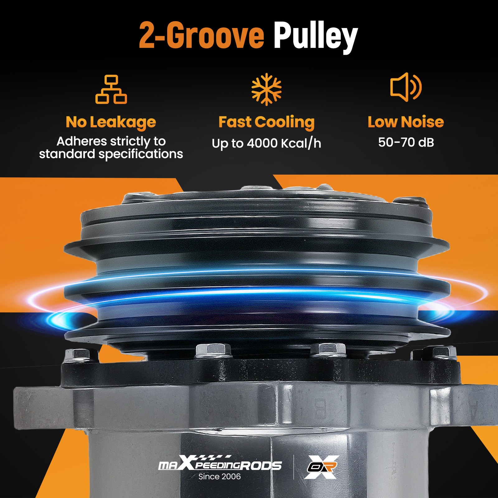 A/C Compressor w/ 2-Groove Pulley For Sanden 508 Style V-Belt 12V Chrome Black