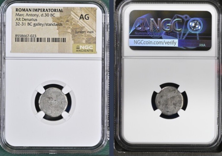 Marc Antony Silver Denarius 30BC Genuine Legionary Roman Imperatorial NGC Graded