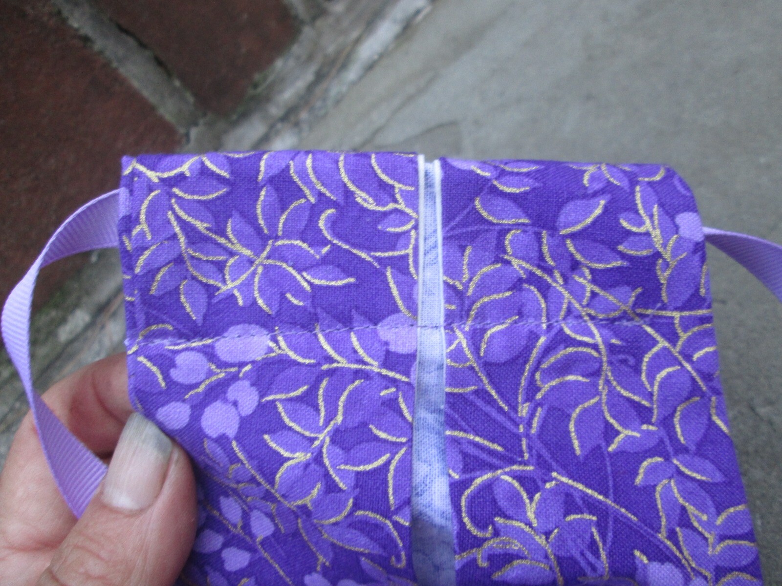 REENACTOR 18THC REV WAR COLONIAL POCKET COTTON VIOLET LILAC RIBBON PURPLE GOLD