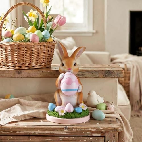 Cute Bunny Figurine Decor - 7.8 Inch Resin Rabbit Statue for Kids Room, Brown