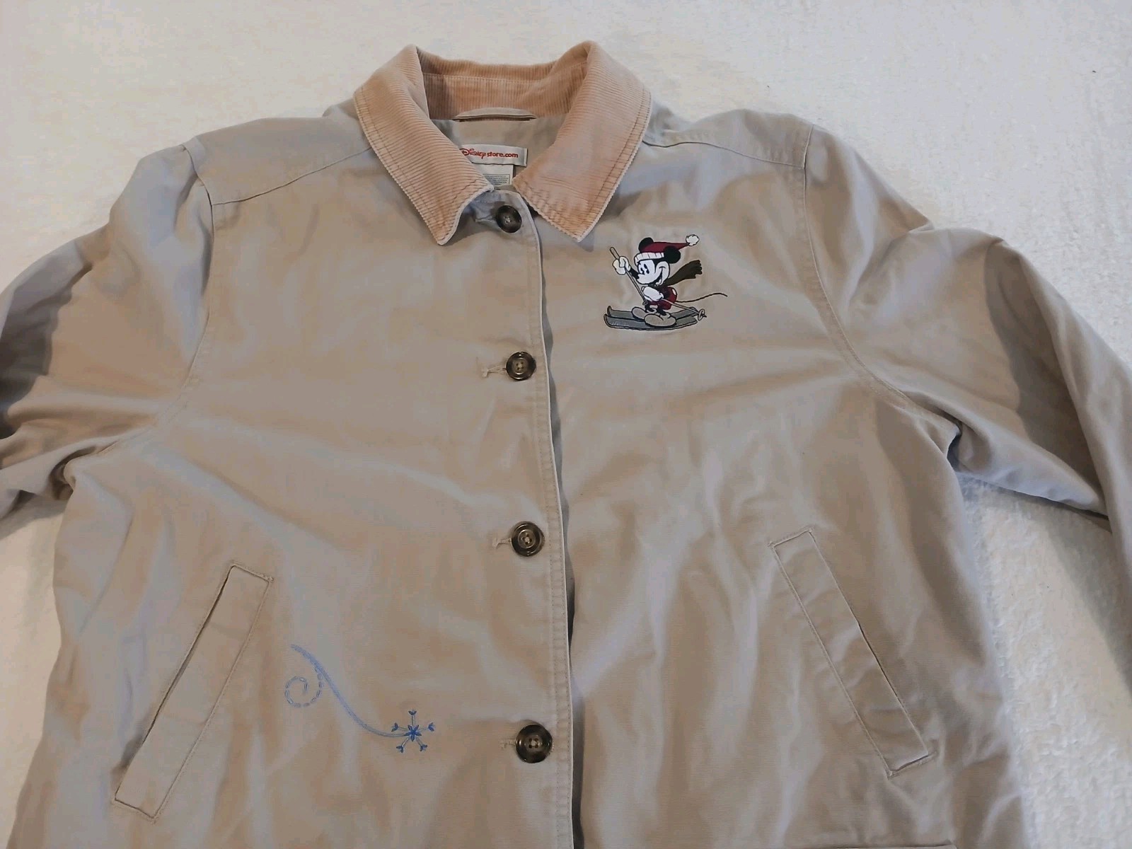 VTG Disney Store Barn Jacket Mickey and Friends Embroidered Beige Skiing Large