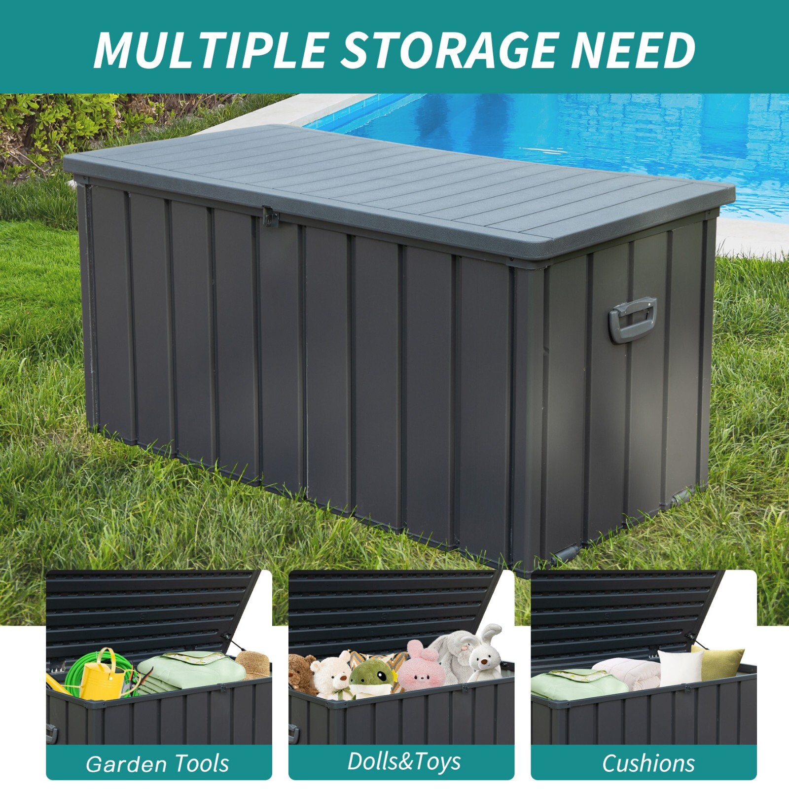 Domi Outdoor Storage Deck Box 100 Gallons Water Resistant Lockable with Wheels