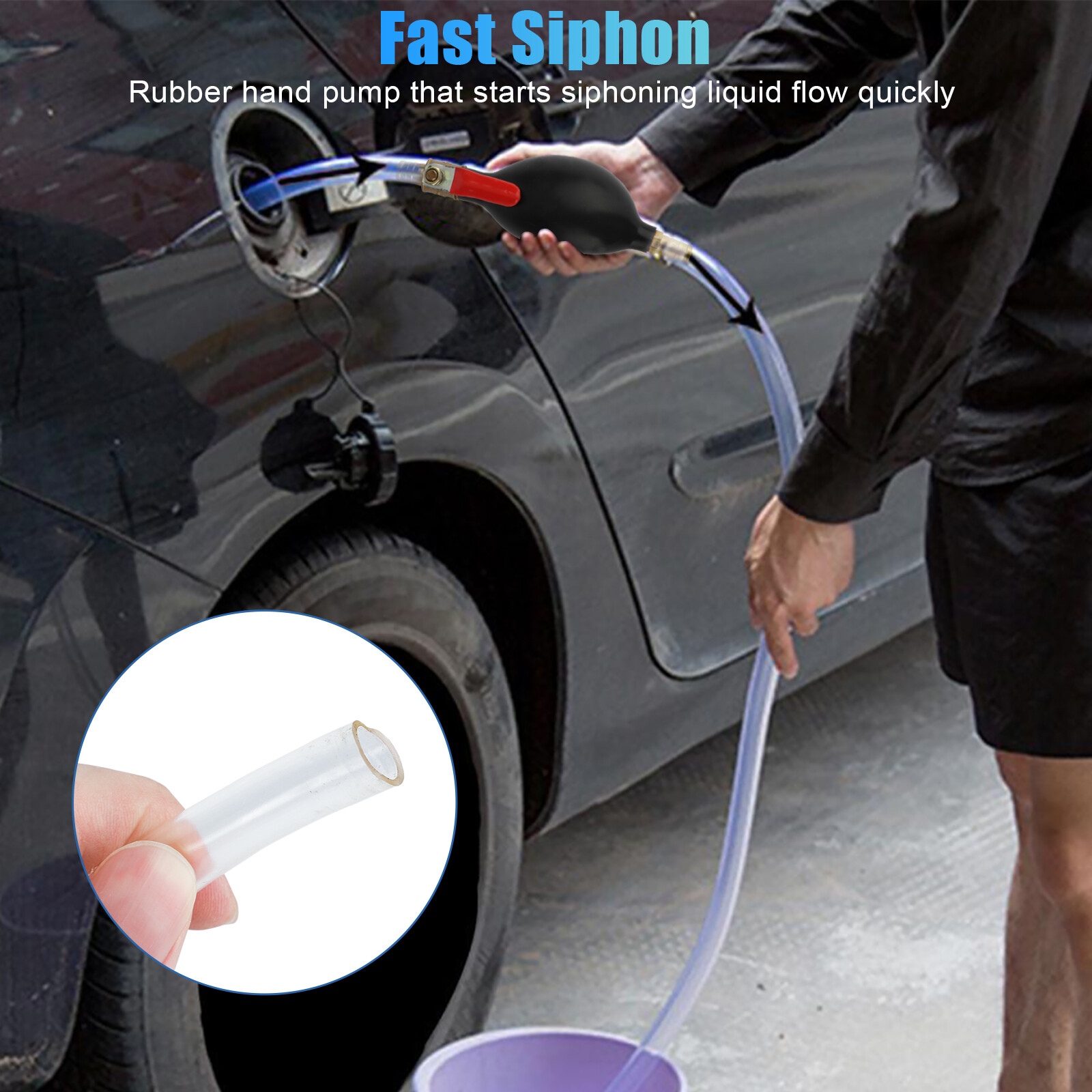 Portable Gas Transfer Siphon Pump Gasoline Hose Oil Water Fuel Petrol Hand Pump