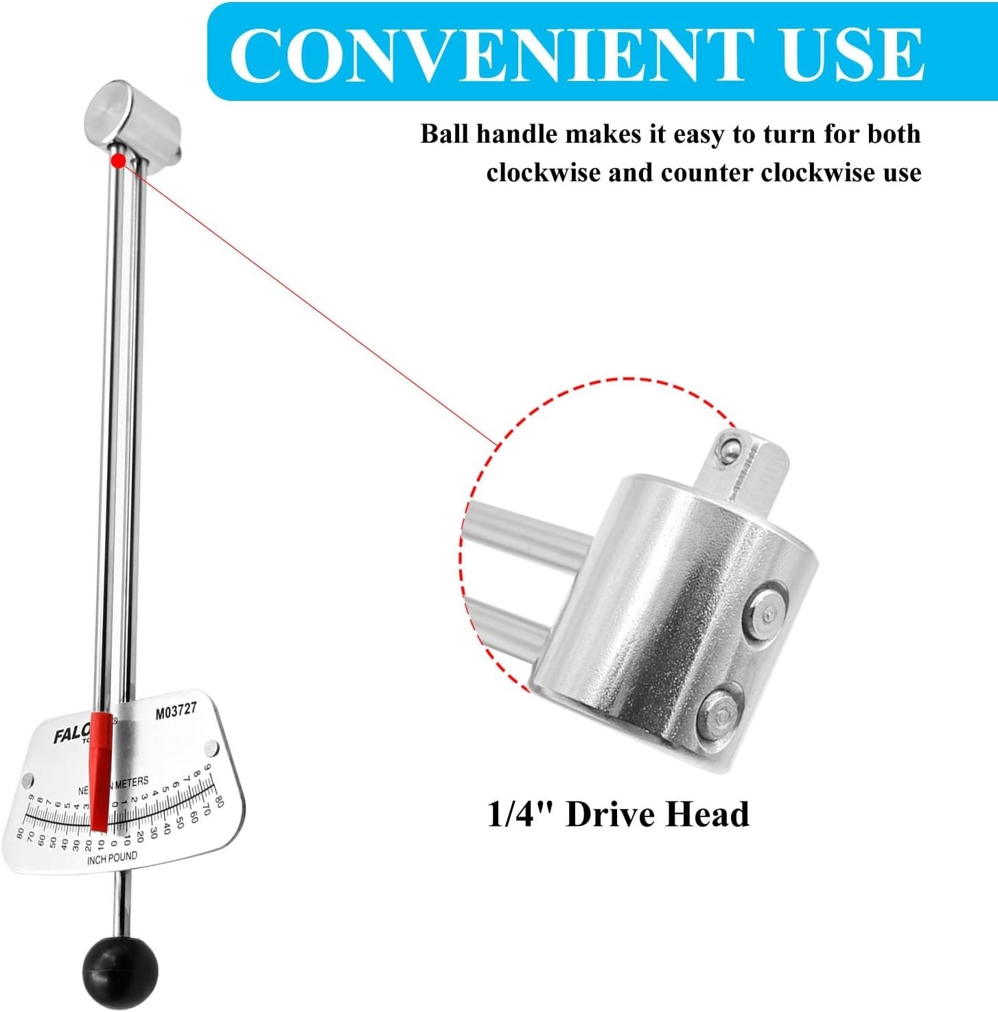 1/4-inch Drive Beam Torque Wrench - 0-80 Inch/Pounds and 0-9 Newton/Meter Torque