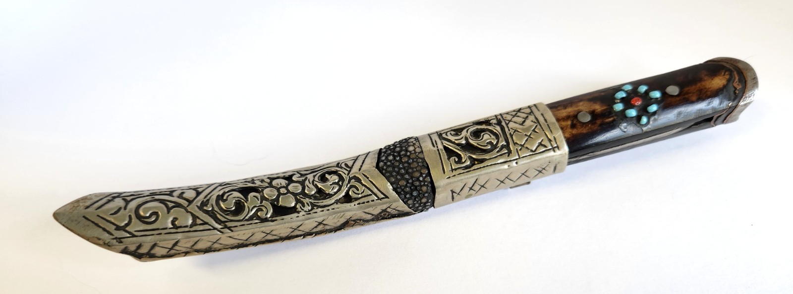 Antique Tibetan Himalayan Turquoise Knife & Sheath Tribal Nomad 6.5" Sheathed