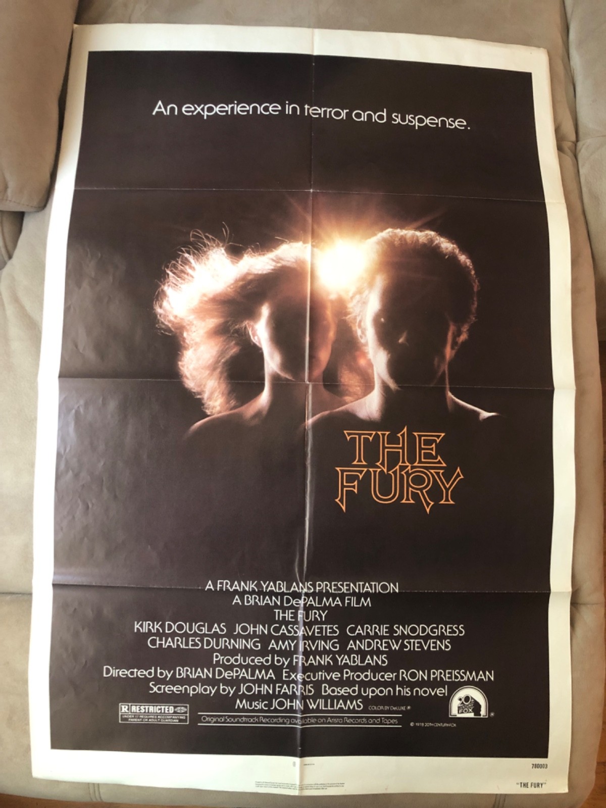 THE FURY Brian De Palma Original 27x41 US One Sheet Movie Poster Kirk Douglas