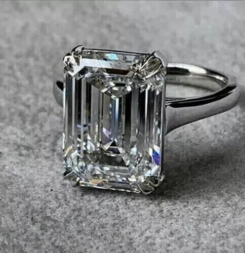 4.00 Ct Certified Emerald Cut Natural White Diamond Ring VVS1 White Gold Finish