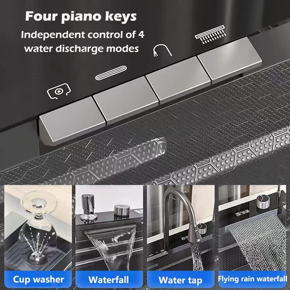 33x22 Inch Flying Rain Waterfall Household Sink Integrated with Pull-Out Tap Set