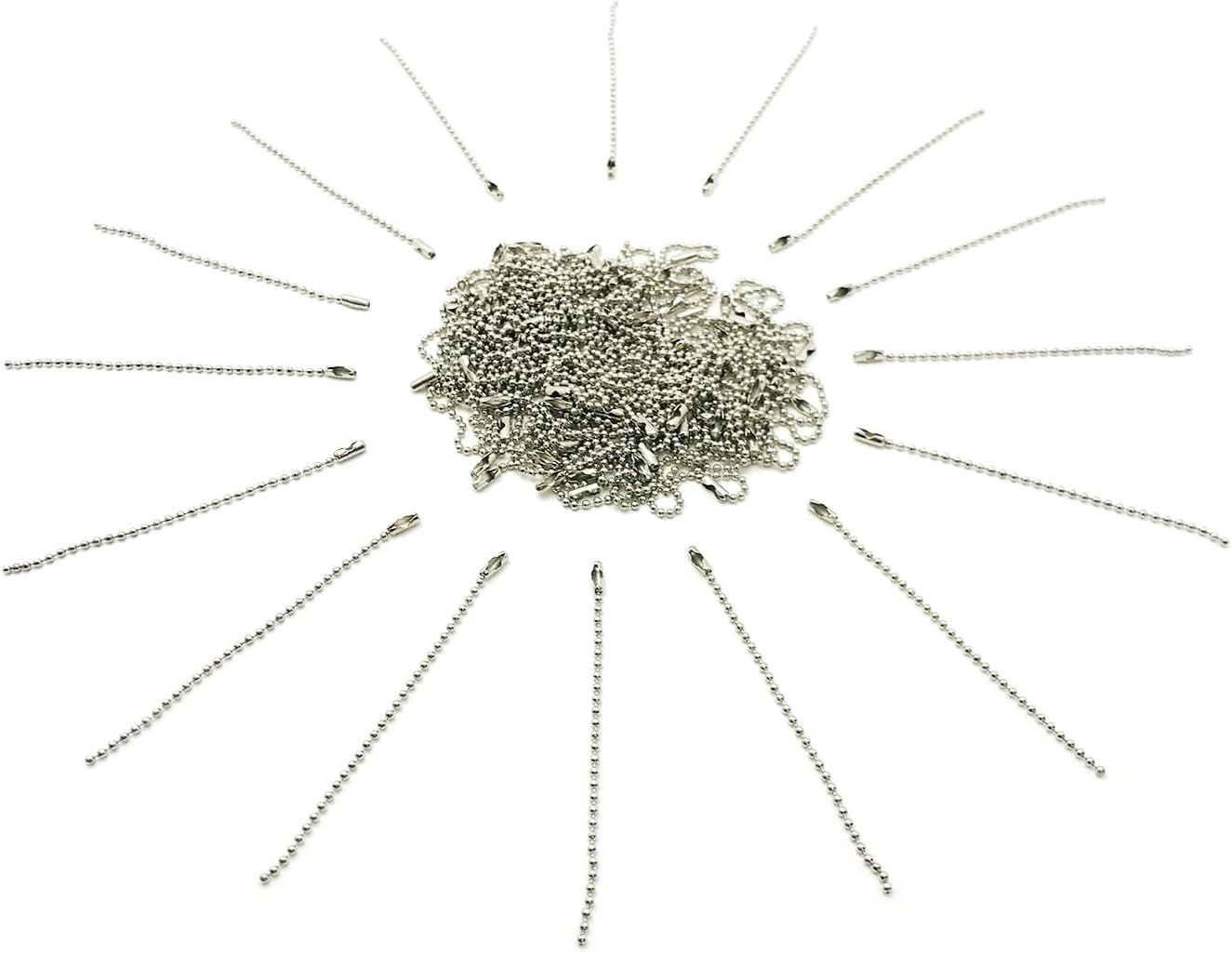 50-Pack 4-Inch Ball Chains with Connectors, 3.2mm Stainless Steel Beaded Chain f