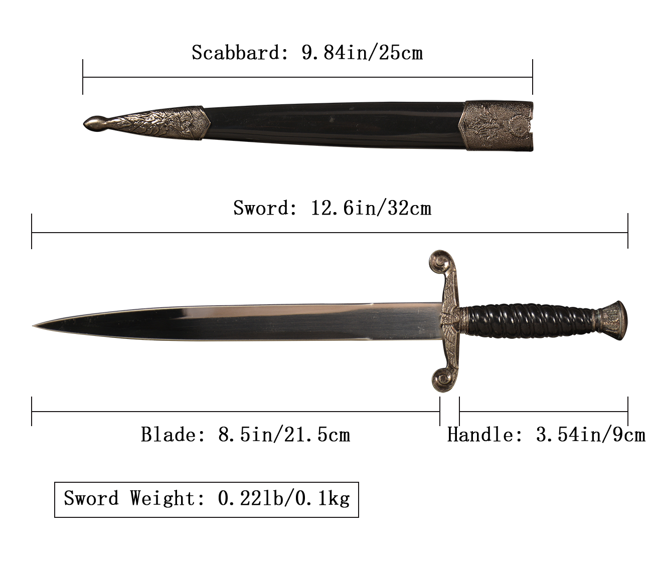 13.8" German WWII ceremonial style S-Steel dagger,Not sharpen, just collection