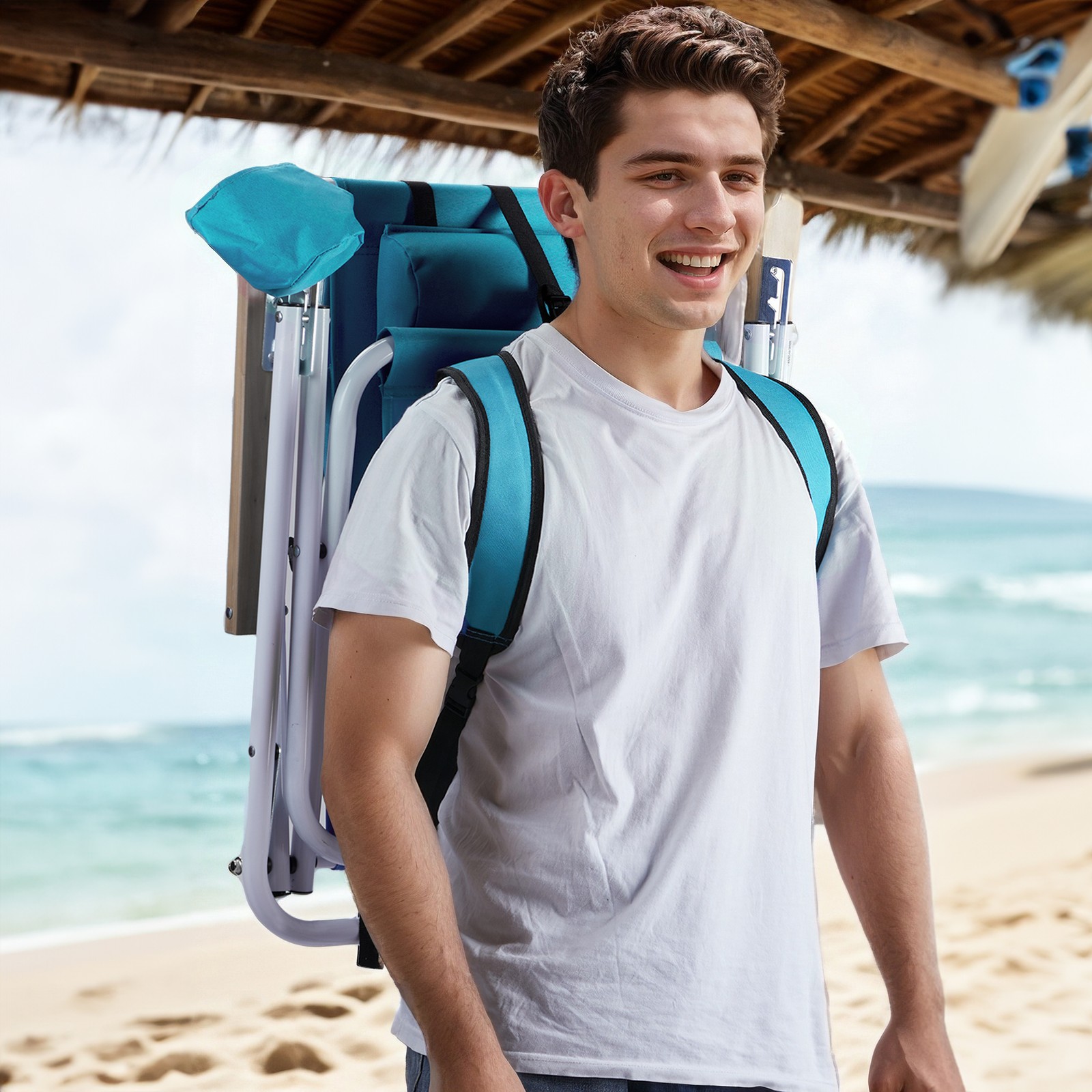 Set of 2 Folding Beach Lounge Chair Backpack Camping Chair Cup Holder Pillows