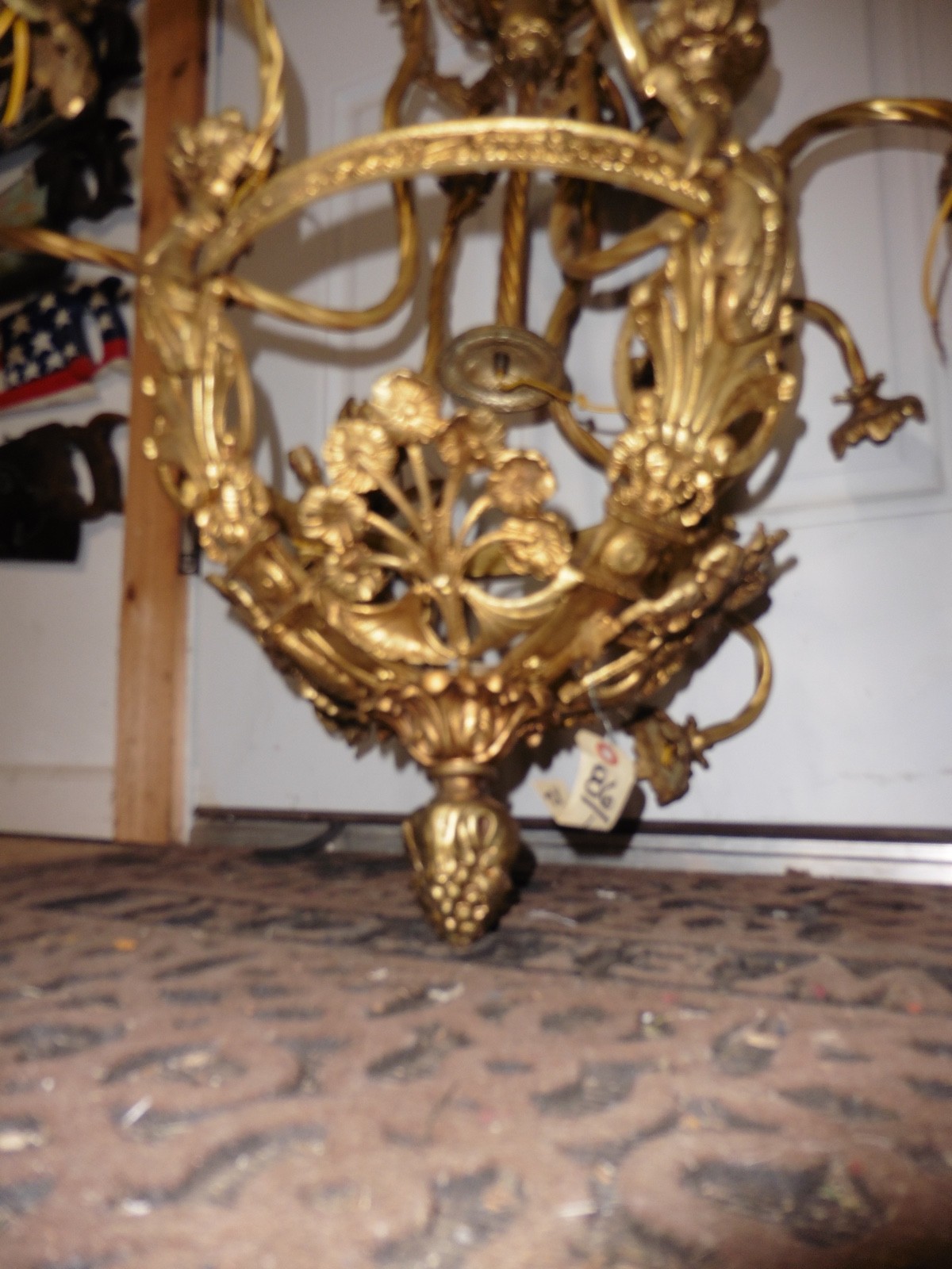 Antique Gilt Bronze Chandelier Base Ornate Acanthus Leaf Motif Louis XV Rococo