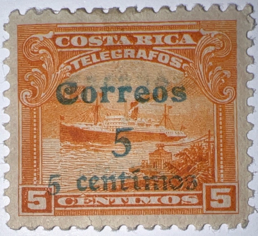 Travelstamps: Costa Rica Overprint Stamps Scott #100 - 5c on 5c, MOGH