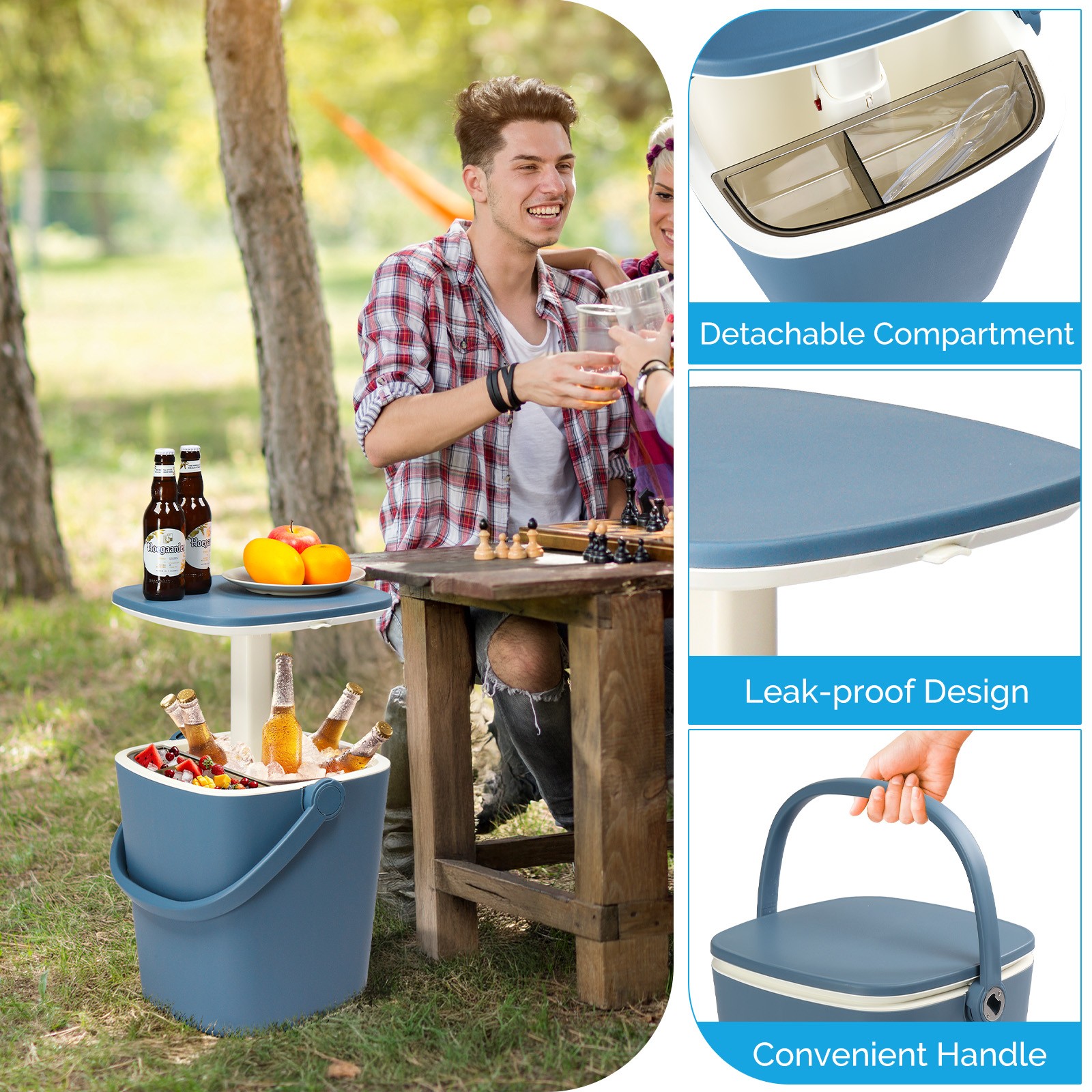 4 Gallon Portable Outdoor Cooler Side Table with Handle, Bottle Opener, Lift Top
