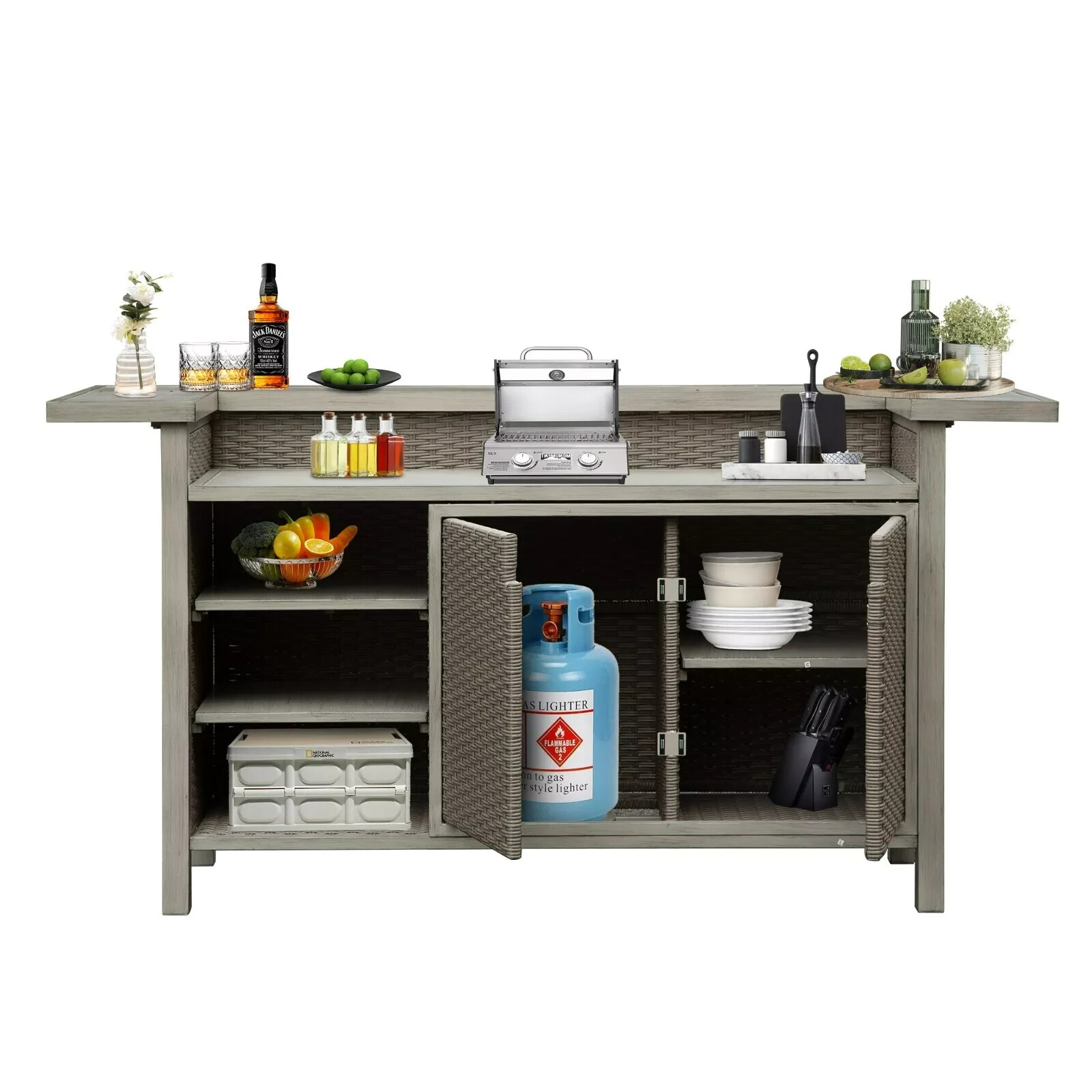 Domi Outdoor Home Bar Unit,Wicker Bar Table with Aluminum Frame,Grill Table