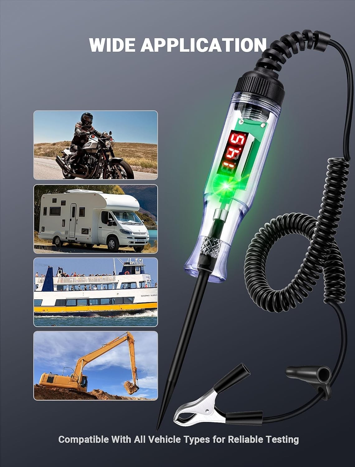 Automotive Test Light with 3-48V LED Digital Display, Automotive Circuit Tester