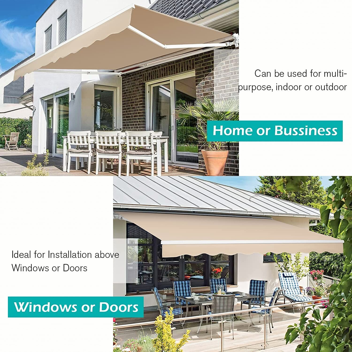 13'×10' Patio Awning Manual Retractable Outdoor Sun Shade Shelter Waterproof
