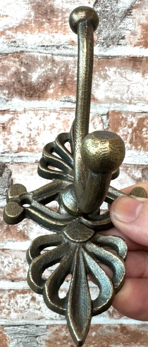 Vintage/Antique French Ornate Victorian Brass Wall Hat Coat 2-Hook Rack French