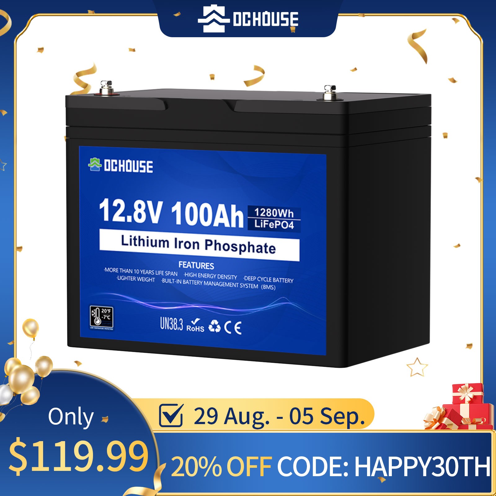 12V 100Ah LiFePO4 Lithium Battery 4000+ Deep Cycle For RV Marine Solar Off-grid