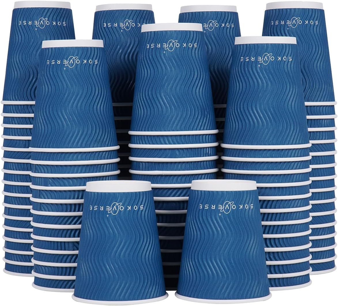 Navy Blue 12oz Paper Cups - Disposable Ripple Wall for All Occasions