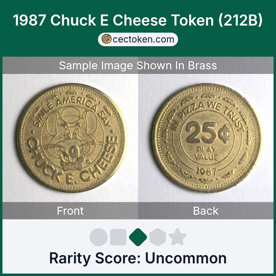 1987 Chuck E Cheese Token (212B) Brass 25mm Uncommon