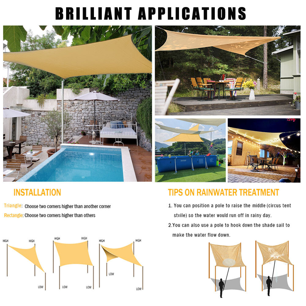 Waterproof Shade Sail Patio Awning Outdoor Garden Pool Sun Canopy Shelter Cover