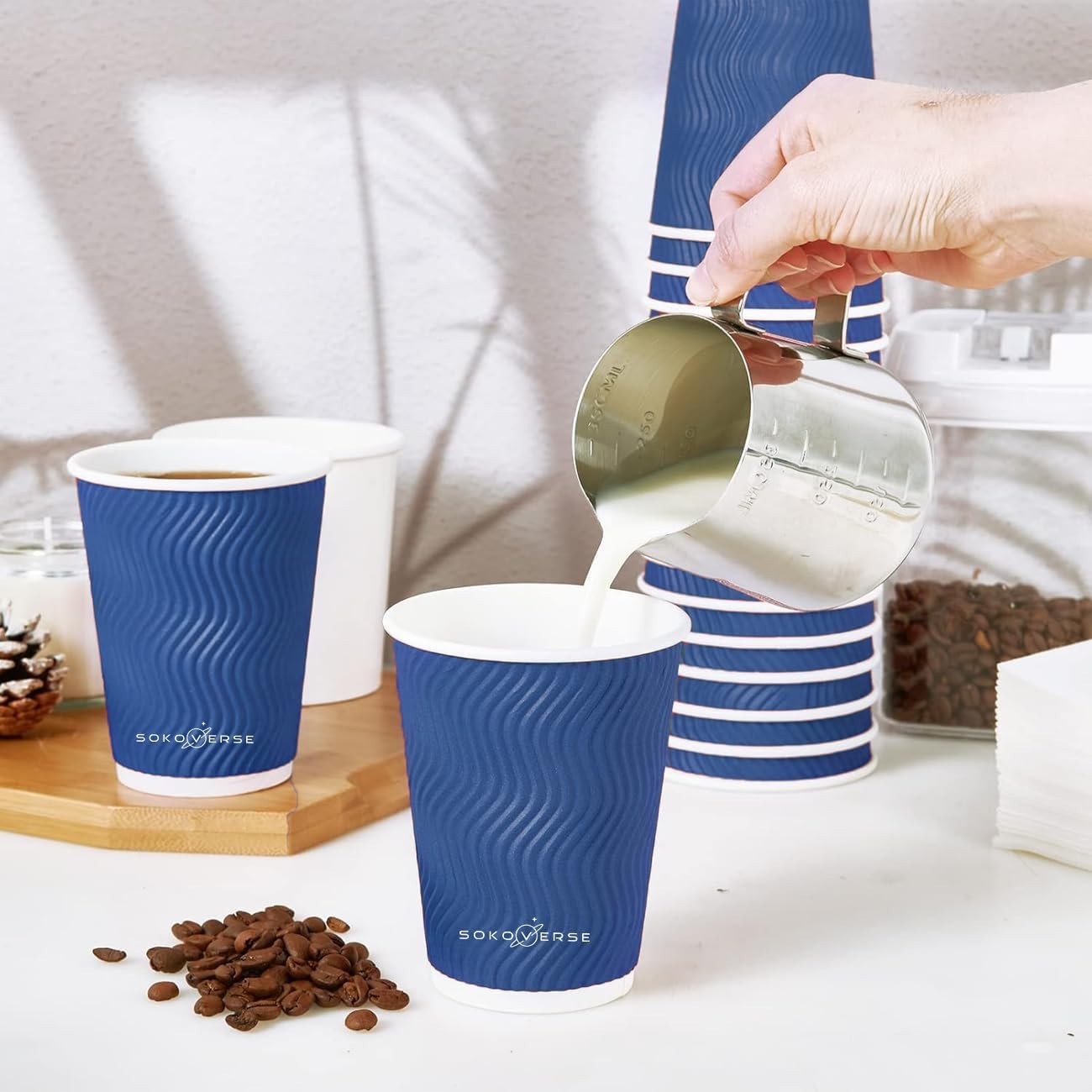 Navy Blue 12oz Paper Cups - Disposable Ripple Wall for All Occasions