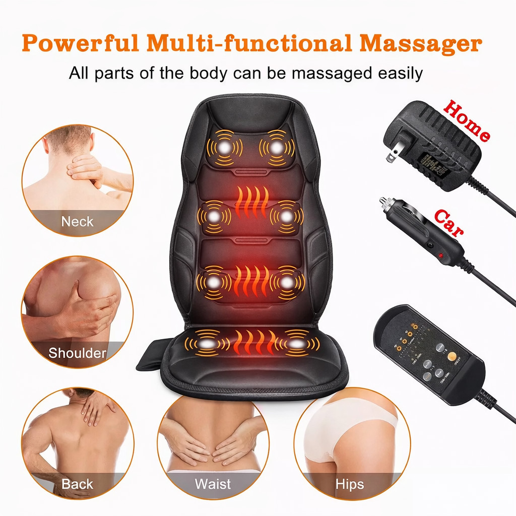 Massage Seat Cushion With Heated Back Neck Body Massager Chair For Home Office