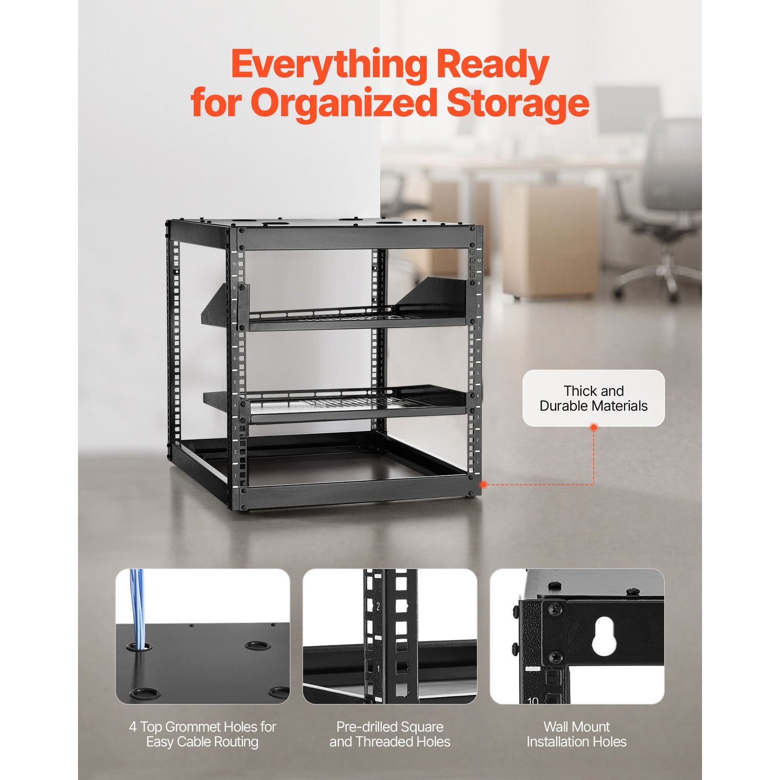 Uimoso 10U Wall-Mount Open Frame Server Rack with Adjustable Shelves