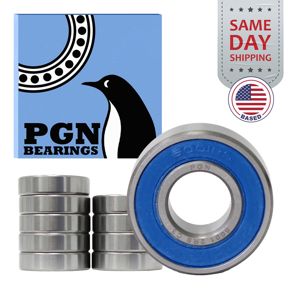 (10) 6001-2RS Premium Rubber Seal Ball Bearing C3 EMQ, 12x28x8, 6001 2RS 6001rs