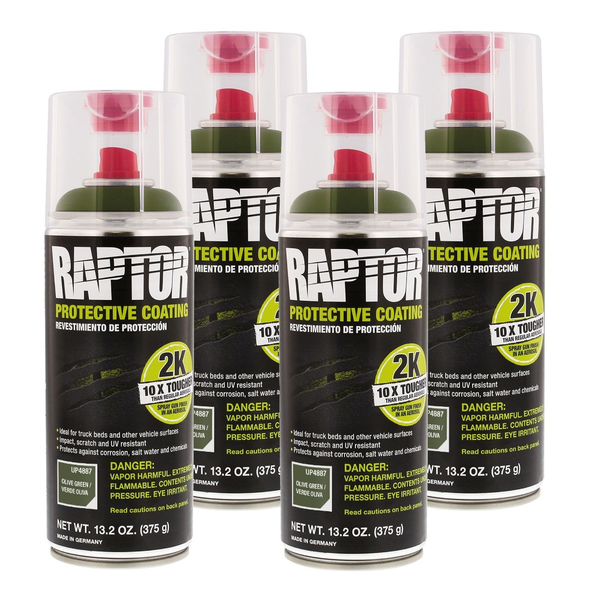 U-POL 4887 Raptor 2K Olive Green Spray-On Truck Bedliner Aerosol 4 Pack 13.2 oz