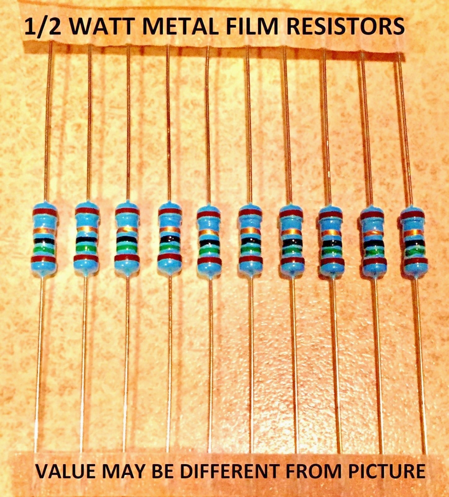 10 pcs 1/2 watt 1% metal film resistors VARIOUS VALUES YOU CHOOSE