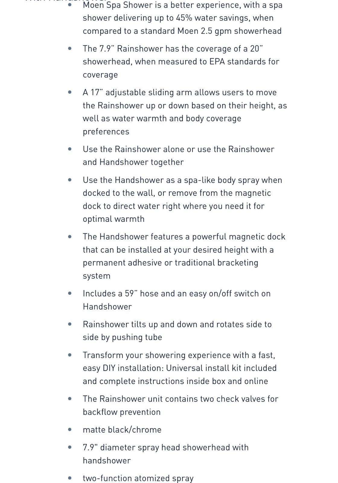 NEW In Box Moen N207C0BLC Nebia Dual RainShower W/Handshower Matte Black/Chrome