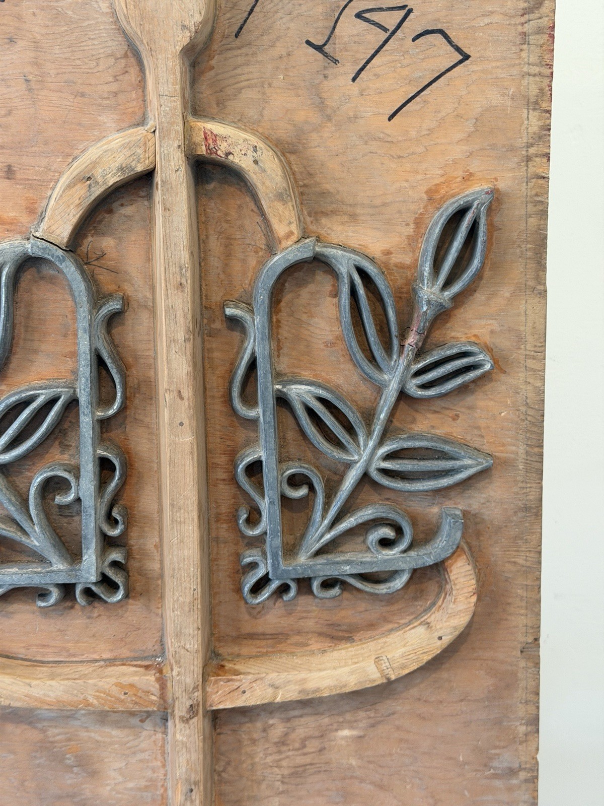 Antique Industrial Wood Foundry Mold Abstract Wall Art Anchor Vines Leaves