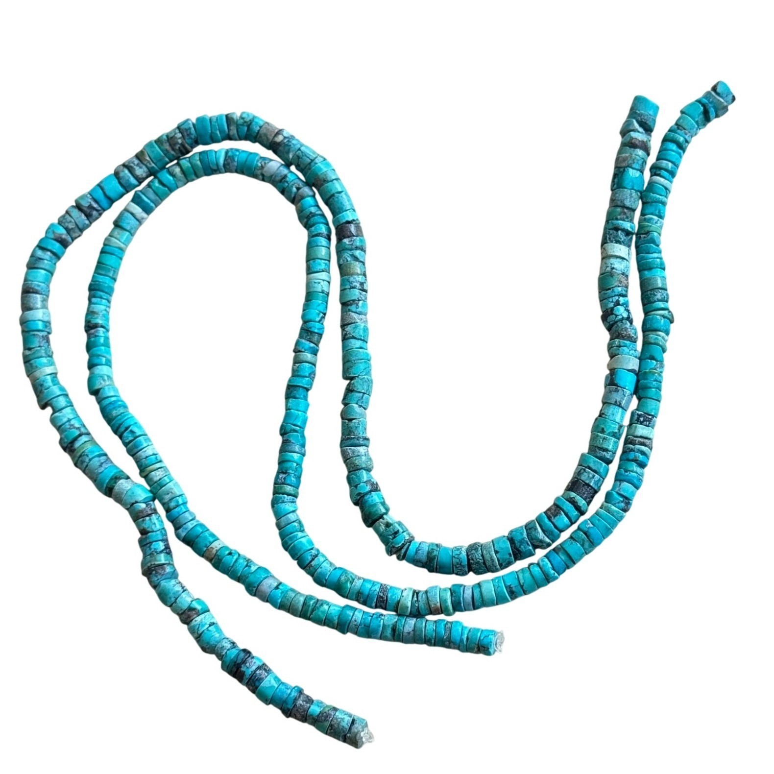 VTG Genuine Blue Turquoise Loose beads Heishi 2 strands Lot 15" 35g 5mm Natural